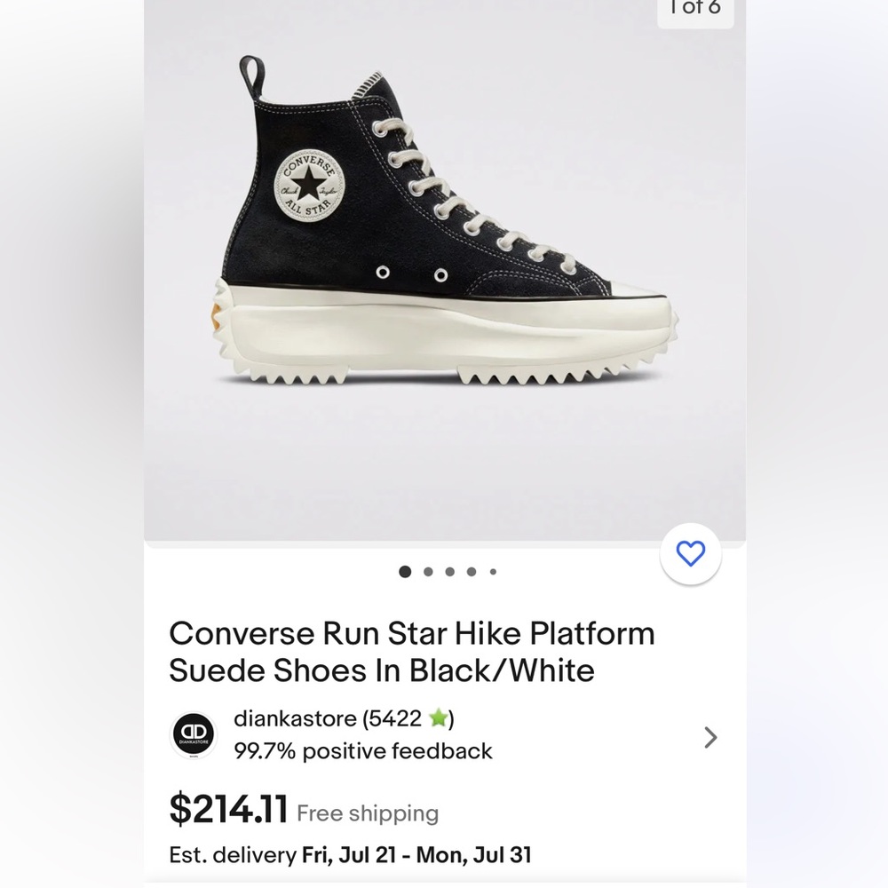 Like New Men’s Converse Run Star Hike Platform Suede Black/White Size 13